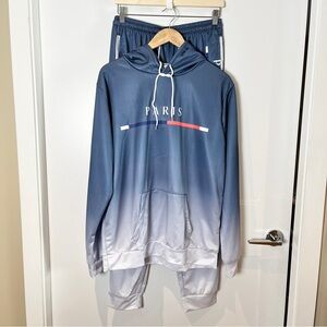 NWOT “Paris” Hoodie & Jogger Set  Blue Gradient Coord  Men’s Medium  Athleisure